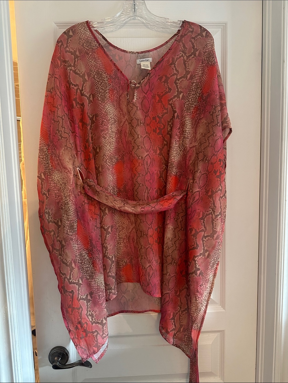 Calvin Klein Pink Red Snake-Print Swim Coverup